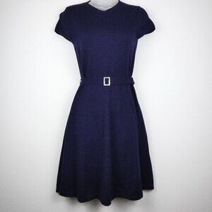 Ralph Lauren Rugby Dress Womens Small Navy Blue Short Sleeve 100% Wool Belted